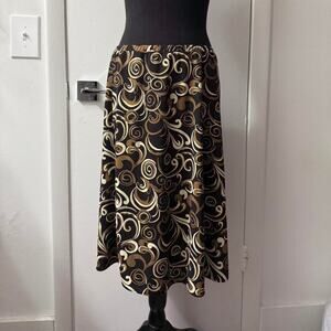 Vintage y2k black and gold swirl pattern midi skirt